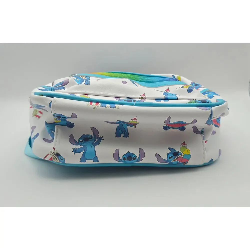 Disney Stitch Mini Backpack Rainbow Zipper Faux Leather Blue White
